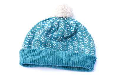 Teal blue hat Knit beanie hat Blue Norwegian hat Bobble hat Mens wool hat  Ladies UK - Main Image