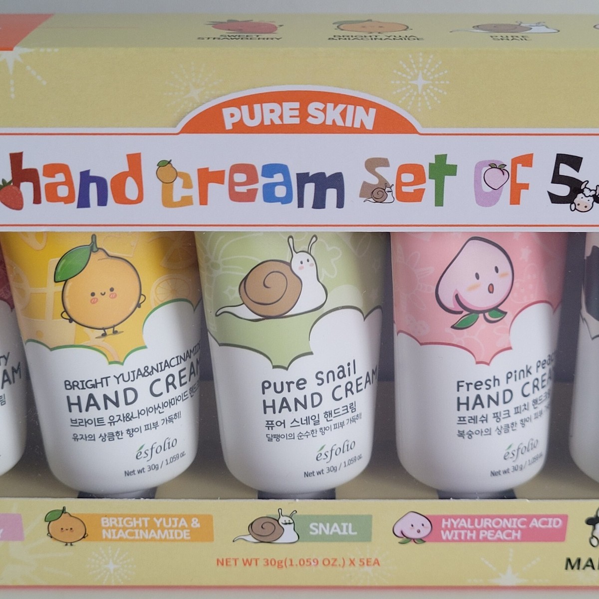 Esfolio Pure Hand Cream Set of 5 Strawberry Lemon Snail Milk Esfolio Pure Hand Cream Set of 5 Strawberry Lemon Snail Milk