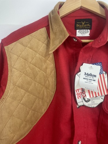 NOS VINTAGE Melton Deerskin Red Shirt Men's Large USA Hunting Long Sleeve - Picture 2 of 7