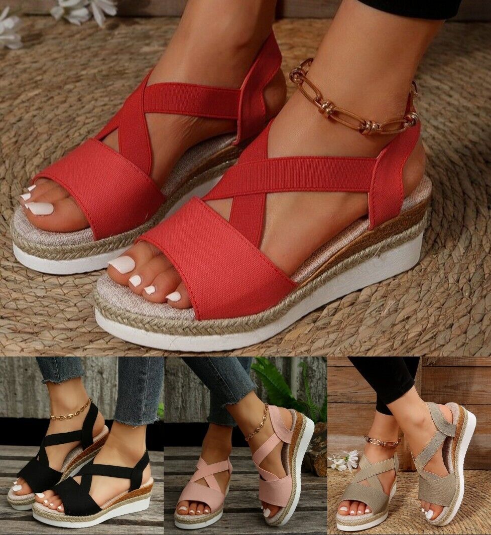  IMMAY Wedge Sandals for Women Wide Width Platform Bohemian  Slip Ons Elastic Strap Strappy Close Toe Comfortable Shoes : Sports &  Outdoors