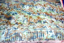 VTG SHAWL WRAP SARONG COVERUP SILK HAND DYED BLUE  BROWN SHADES FRINGE DEER