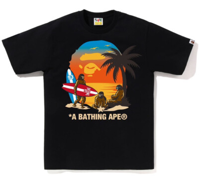 A・BATHING APE A BATHNIG APE Men's SUNSET BEACH APE HEAD TEE 1K70110003 z