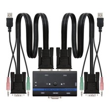 Nanocable - Switch Conmutador KVM VGA USB 1U-2PC + Cables para dos PCs Negro
