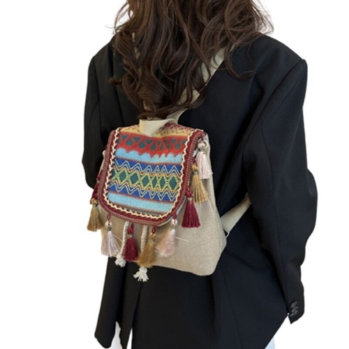 2023 Double Strap Shoulder Bag for Girl Women Ethnic Style Backpack with Tassels - Picture 11 of 11