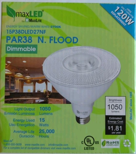 Lot of 12: Maxlite Dimmable 15W PAR38 Warm White Flood LED 2700K Light Bulb - Picture 3 of 8