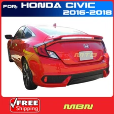 For Honda Civic 2dr Coupe 16-18 ABS Primer Unpainted Trunk Rear Spoiler 