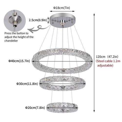 Modern K9 Crystal 3 Rings Chandelier LED Ceiling Lights Pendant Fixture Light UK - Picture 26 of 28
