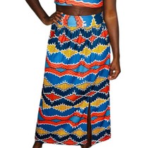 Blue, Yellow, and Orange African Print Long Women Skirt
