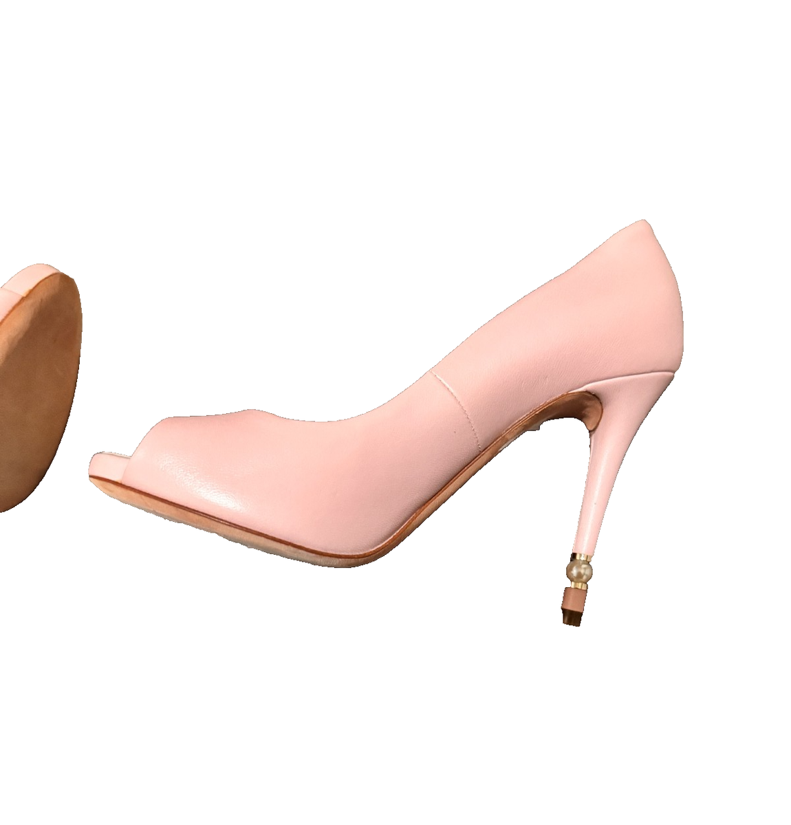 Chanel Pink Blush shoes Size 36.5 Leather CC Open Toe Pearl Heel