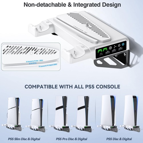 PS5 Wandhalterung Set mit Lüfter & Ladestation PS5 Regal Schwebende Mou... - Bild 2 von 8