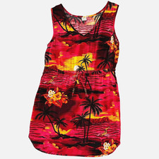 Palmwave Hawaii Rayon Sundress Drawstring Waist Tropical Beach Sunset Medium
