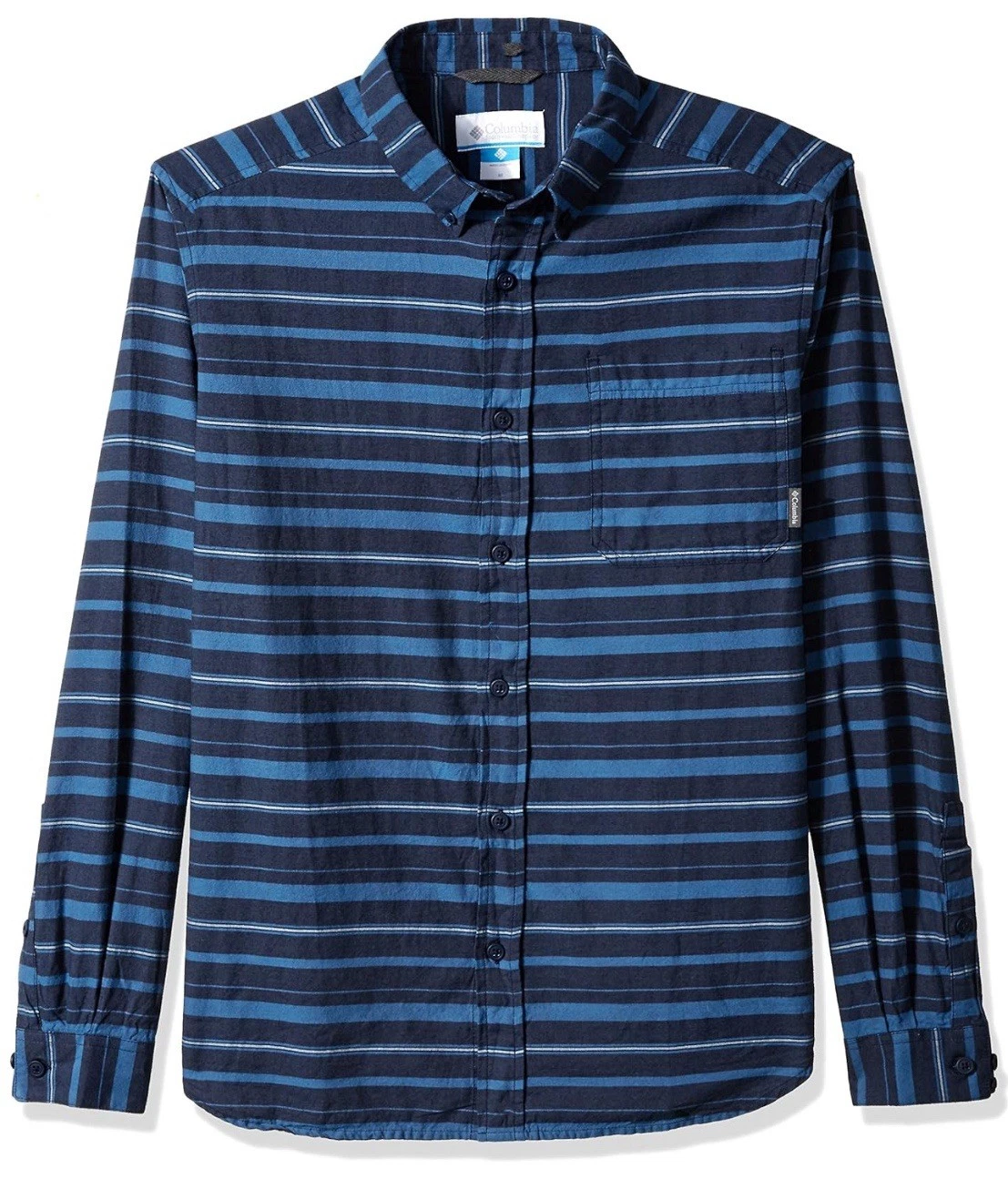 Columbia Men's Out and Back II Long Sleeve Shirt Large Blue Stripe NWT B7