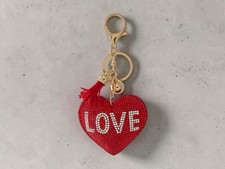 Red Love Heart Tassel Bling Faux Suede Stuffed Pillow Key Chain Handbag Charm