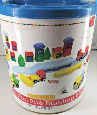Kidzlane Wooden Construction Site Building Blocks 50 Pc Wooden Blocks NEW