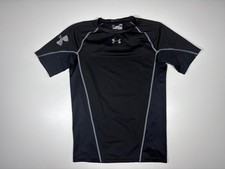 Under Armour HeatGear T Shirt Boys YL Black Compression Mesh Athletic Sport