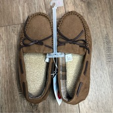 NWT Cat Jack Boy's Faux Suede Brown Moccasin Style Slippers, Lined, Size 5