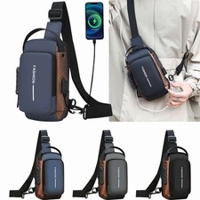 Anti-theft Men's Sling Crossbody Bag Chest Shoulder Messenger Backpack USB Port