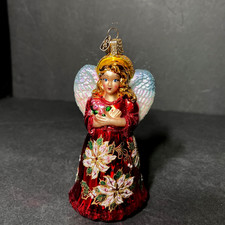 Old World Christmas Glistening Poinsettia Angel Mouth Blown 2007 Hand Decorated