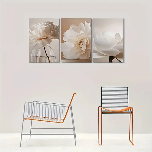 3pcs Modern Minimalist White Peony Flower Wall Art Canvas Unframed/Framed - 第 1/8 張圖片