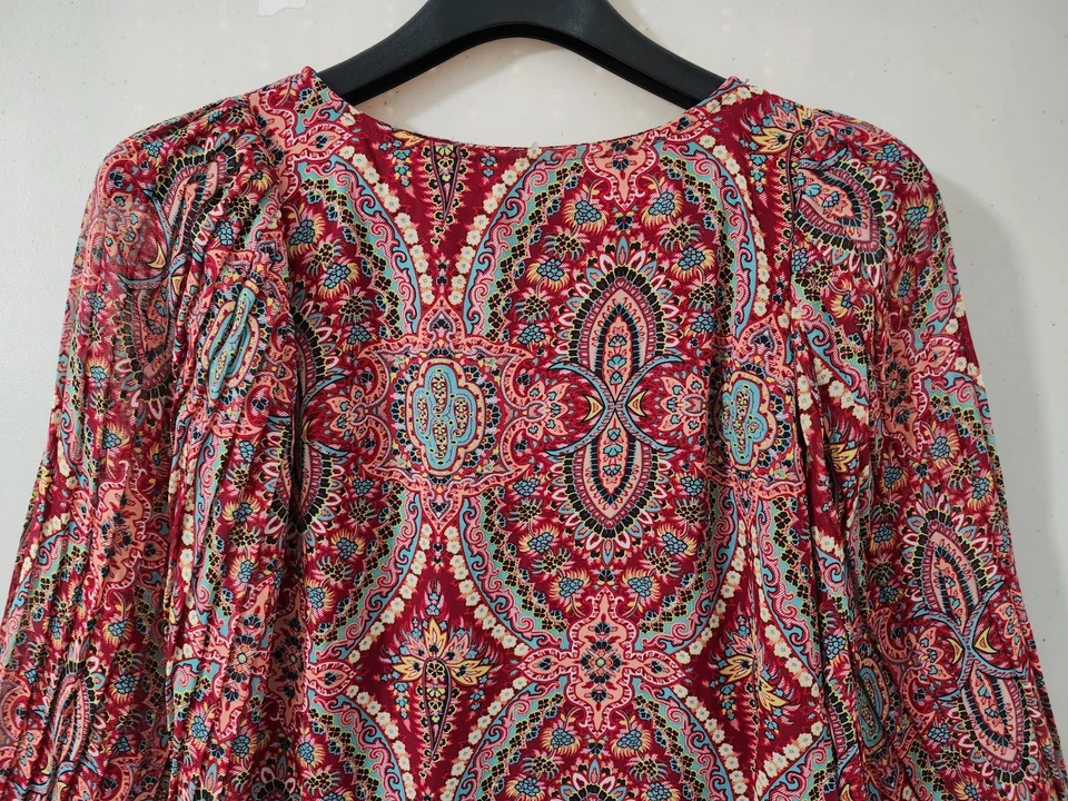 Vestido Fire Los Angeles Para Mujer XS Rojo Mini Manga Acampanada Paisley AOP Forrado Festivo Foto 3 de 4