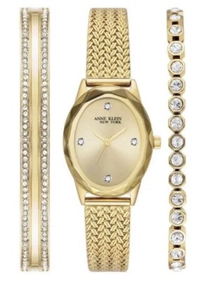 Anne Klein New York Ladies Gold Diamond Bracelet And Watch Set 12/7786GPST