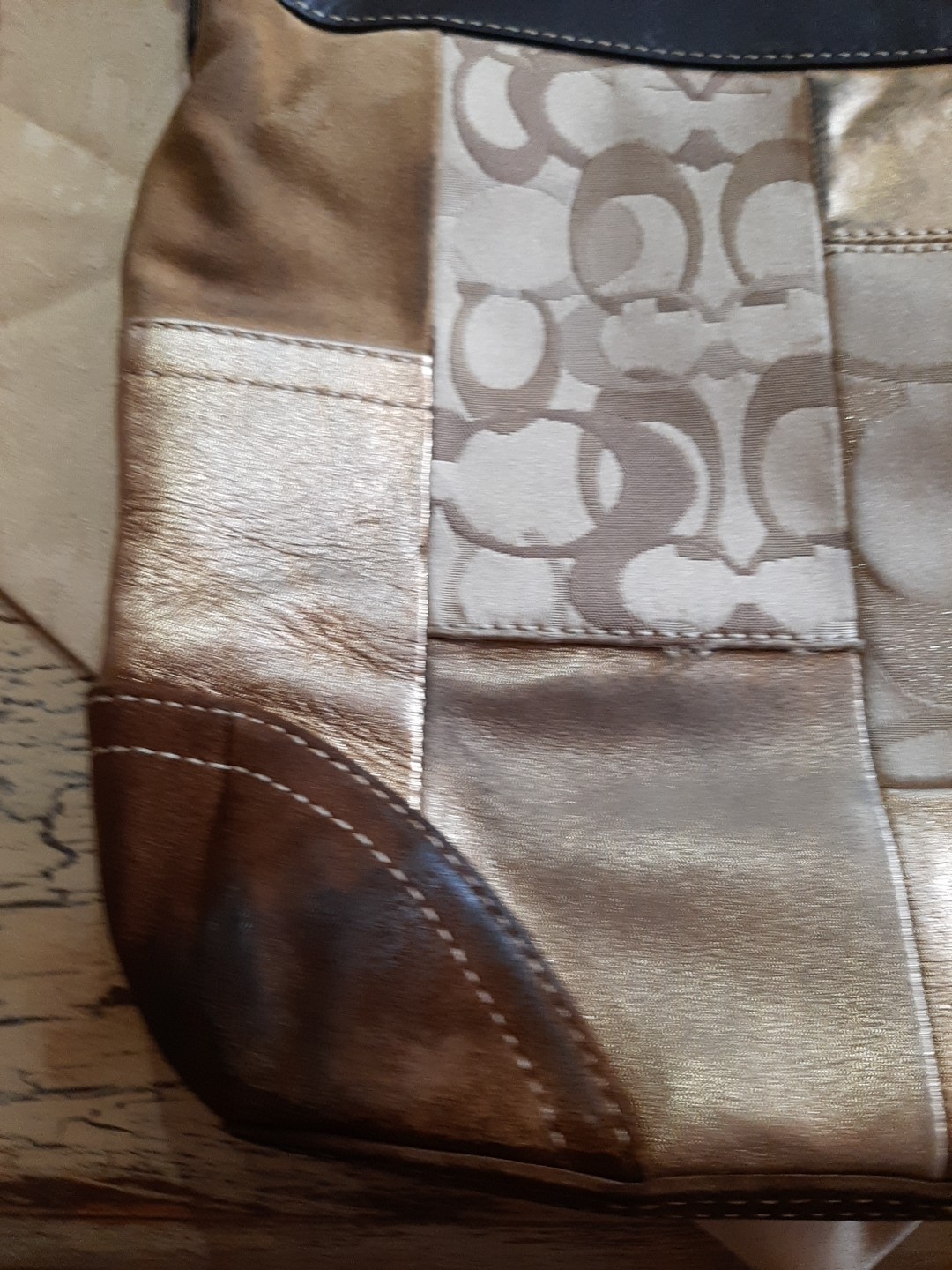 Vintage Coach Monogram Patchwork Brown Suede Gold… - image 2