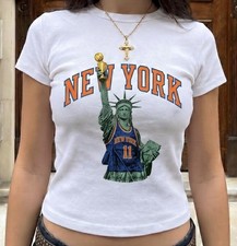 NY Knicks Crop Top: Vintage Micro Rib - Women's Sporty Tee - Baby Tee Brunson