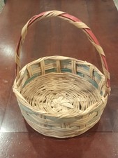 Vintage MCM 1950's-1960's Hand Woven Wicker Easter Basket - 10" Diameter