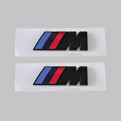 2x BMW M Sport Emblem Gloss Black Sticker Side Wing Fender Badge 45x15mm UK