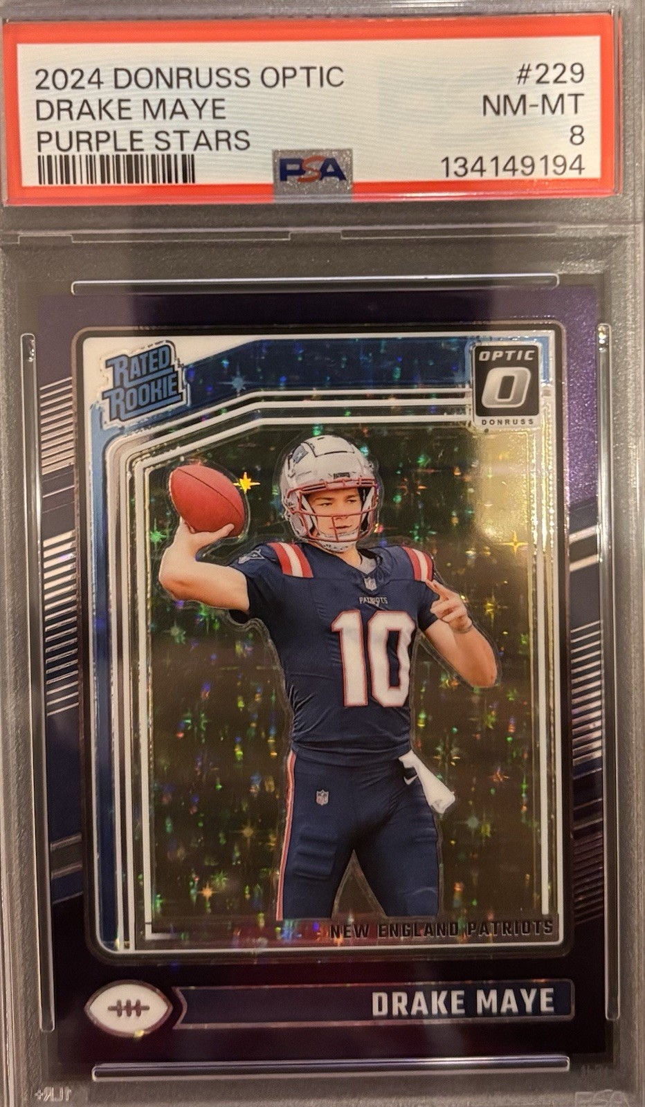 2024 Panini Donruss Optic Rated Rookie Drake Maye #229 Purple Stars Prizm  /15