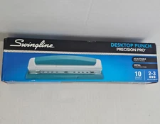 Swingline 2-3 Holes 10 Sheet Desktop Hole Puncher Green & Silver #74084 NEW Box