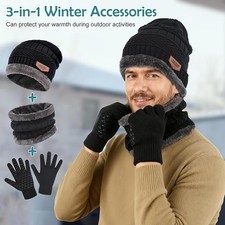 3-Piece Winter Beanie Hat, Touch Screen Gloves  Scarf Set  Thick Lined Warm