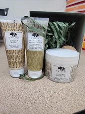 Origins Spice Is Nice 4 PC  Set, Ginger Body Wash, Scrub, Cream & Massage ball