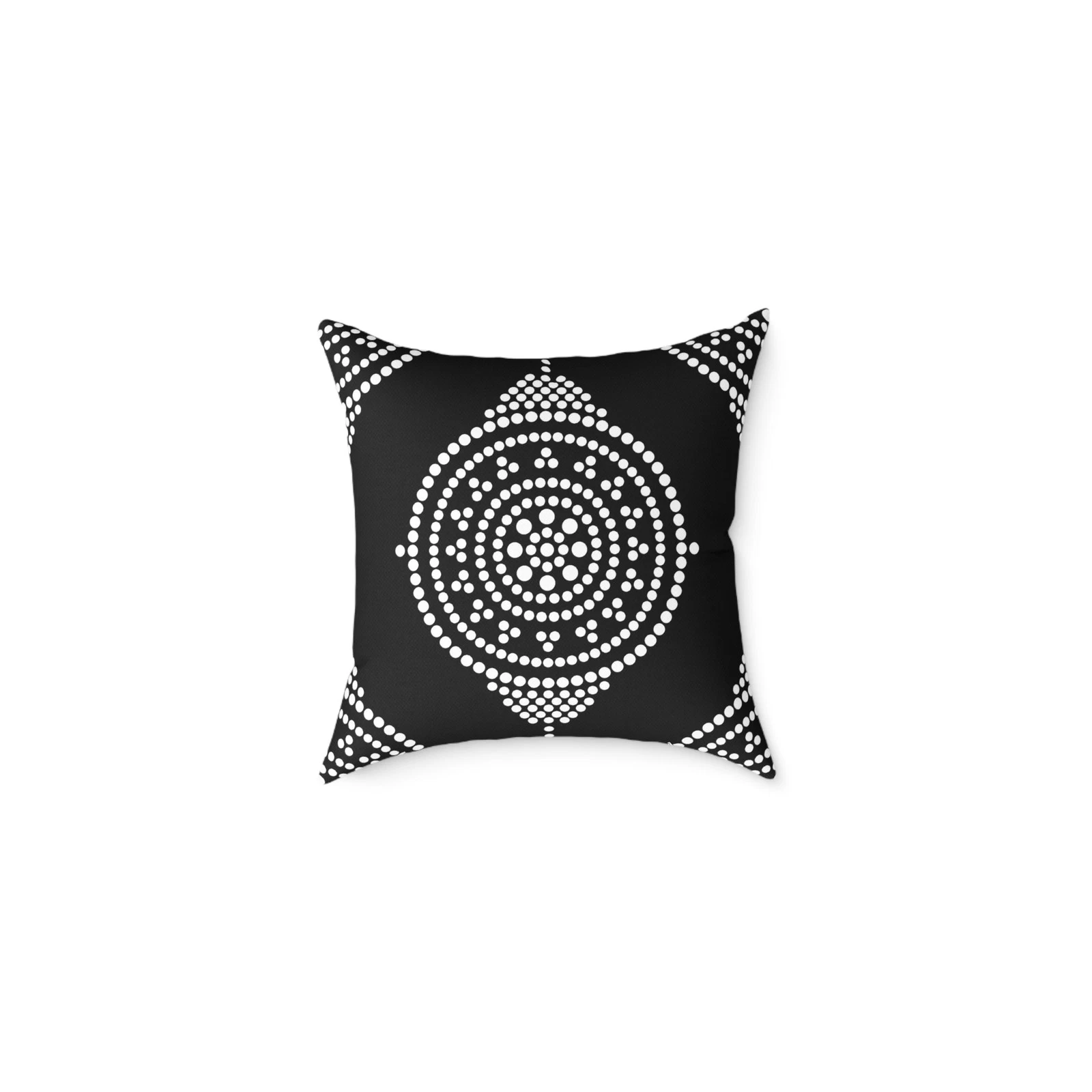 White Dot Mandala Square Pillow | Black Geometric Throw Pillow