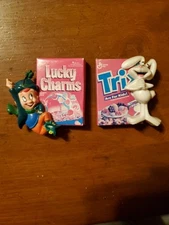 (2) Vintage 90s 3D Fridge Magnets Lucky Charms and Trix Cereal General Mills