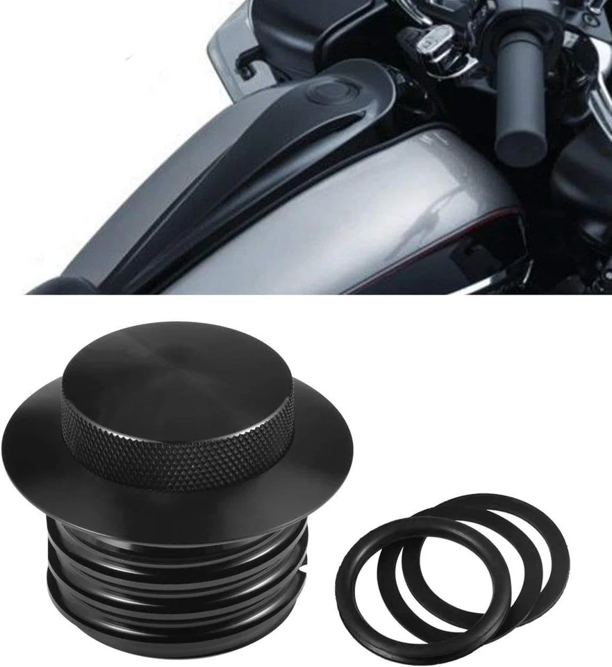 CNC Motorcycle Fuel Flush Pop-up Gas Cap For Harley Softail Dyna Touring Black - Image 2 of 4