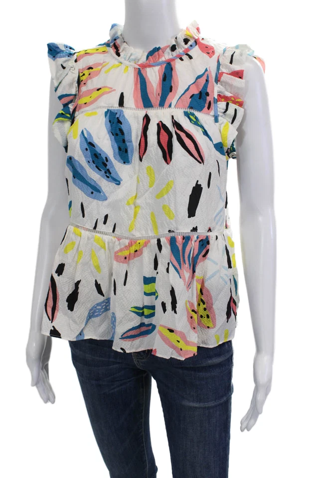 Blusa Marie Oliver Mujer Seda Sin Mangas Cuello Alto Gráfico Negra Talla S Foto 2 de 4