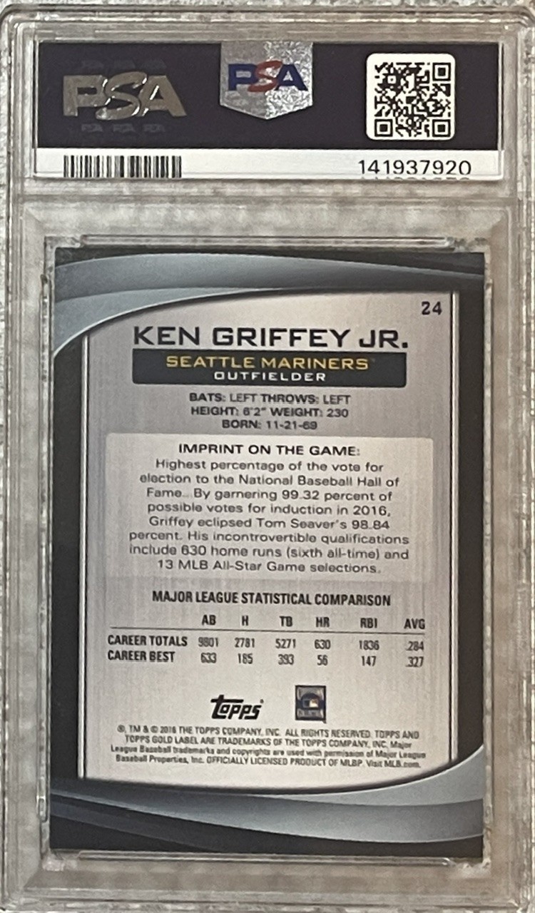 2016 TOPPS GOLD LABEL KEN GRIFFEY JR CLASS 1-RED /100 PSA 9~MINT SLAB~POP 2/3^ view 5