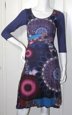 Desigual Floral Multicolor 3/4 Sleeve Dress  Sz XS  *1830
