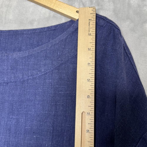 Bryn Walker Top Womens Large Blue 100% Linen Boxy Pullover Long Sleeve Made USA - Picture 12 of 14
