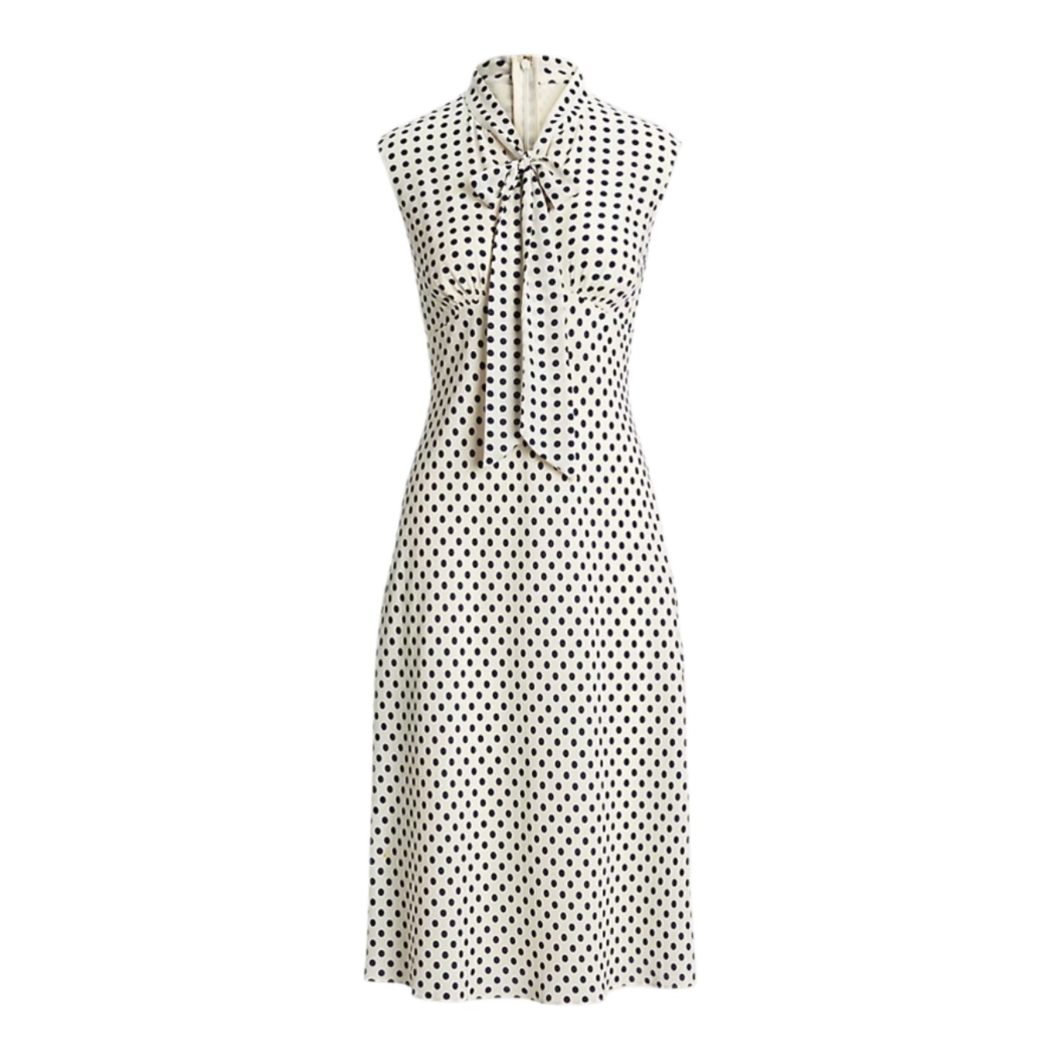 Lauren Ralph Lauren Womens Ivory Black Polka Dot Tie Neck Georgette Dress 14