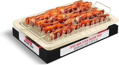 Bacon Tray - 2-Piece Set   Marble Coating - Durable, Non-Stick Cooking Tray for 