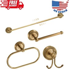 4 Pcs Antique Brass Gold Bathroom Accessories Set Wall-Mounted Towel Rack