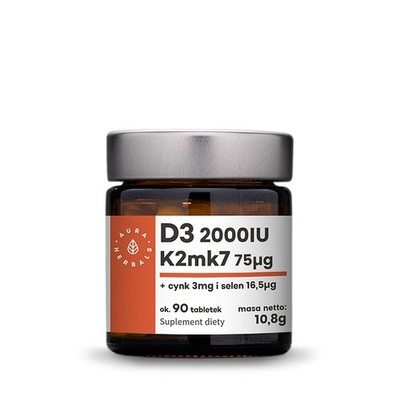 Aura Herbals Vitamin D3 2000IU + K2mk7 + Zink + Selen 90 Tabletten