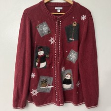 Croft Barrow Zip Front Christmas Sweater Size 1x Winter Snowman Snowflake