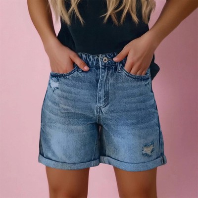 Damen Jeans Shorts Destroyed Bermuda Stretch Hotpants Denim Kurze Hose Kurzehose