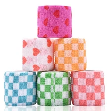 6 Roll 2 Inch x 5 Yards Checkered and Heart Print Pet Vet Wrap for Dogs Cats,...