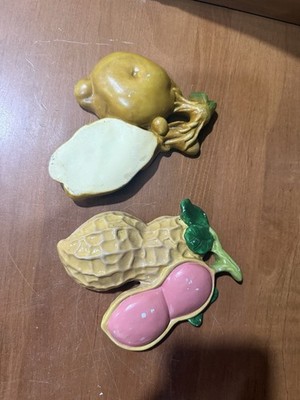 Set Of Two Ceramic Vintage Vegetable Wall Hanging Potato And Peanut