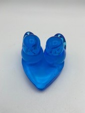 Vtg Double Blue Birds of Happiness On Heart Art Glass USA Signed Leo Ward 1991