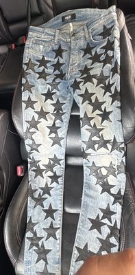 Men's Skinny Denim Jeans Blue Black Star Embroidered Slim Fit 5-Pocket